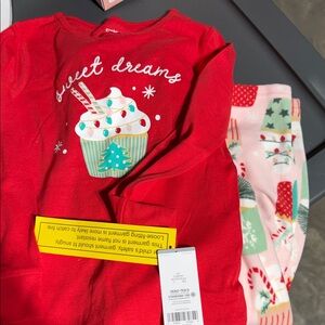 Carter's Girls Size 7 Red and Pink Christmas Cupcake Pajama Set - new with tags